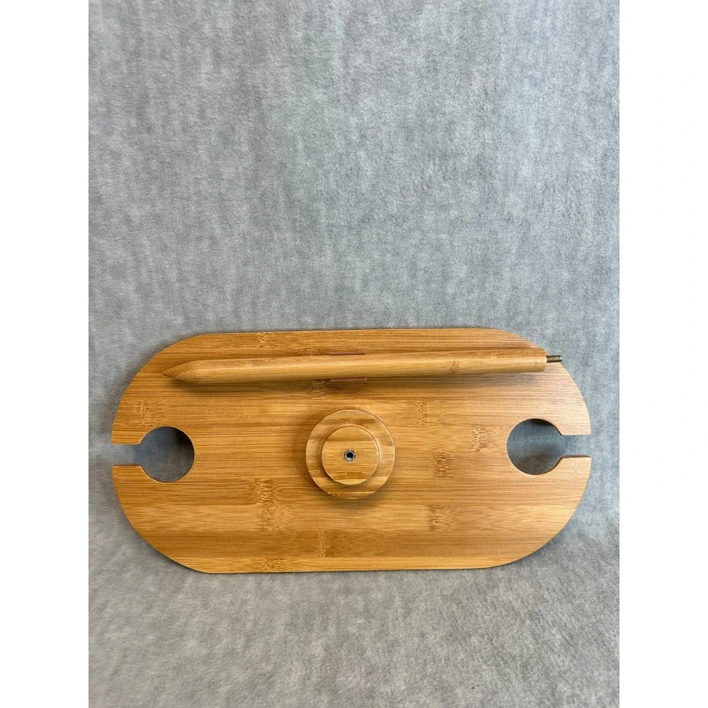 Tovolo Bamboo Wine Table Picnic Outdoor Foldable Wine Glass Holder Cutting Board